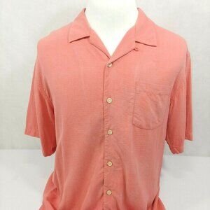 Tommy Bahama Silk S/S Button Front Peach Tropical Luau Camp Shirt Mens L